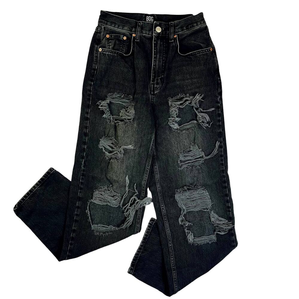 BDG Urban Outfitters High Rise Baggy Women Jeans 27 Black Distressed Medium Wash